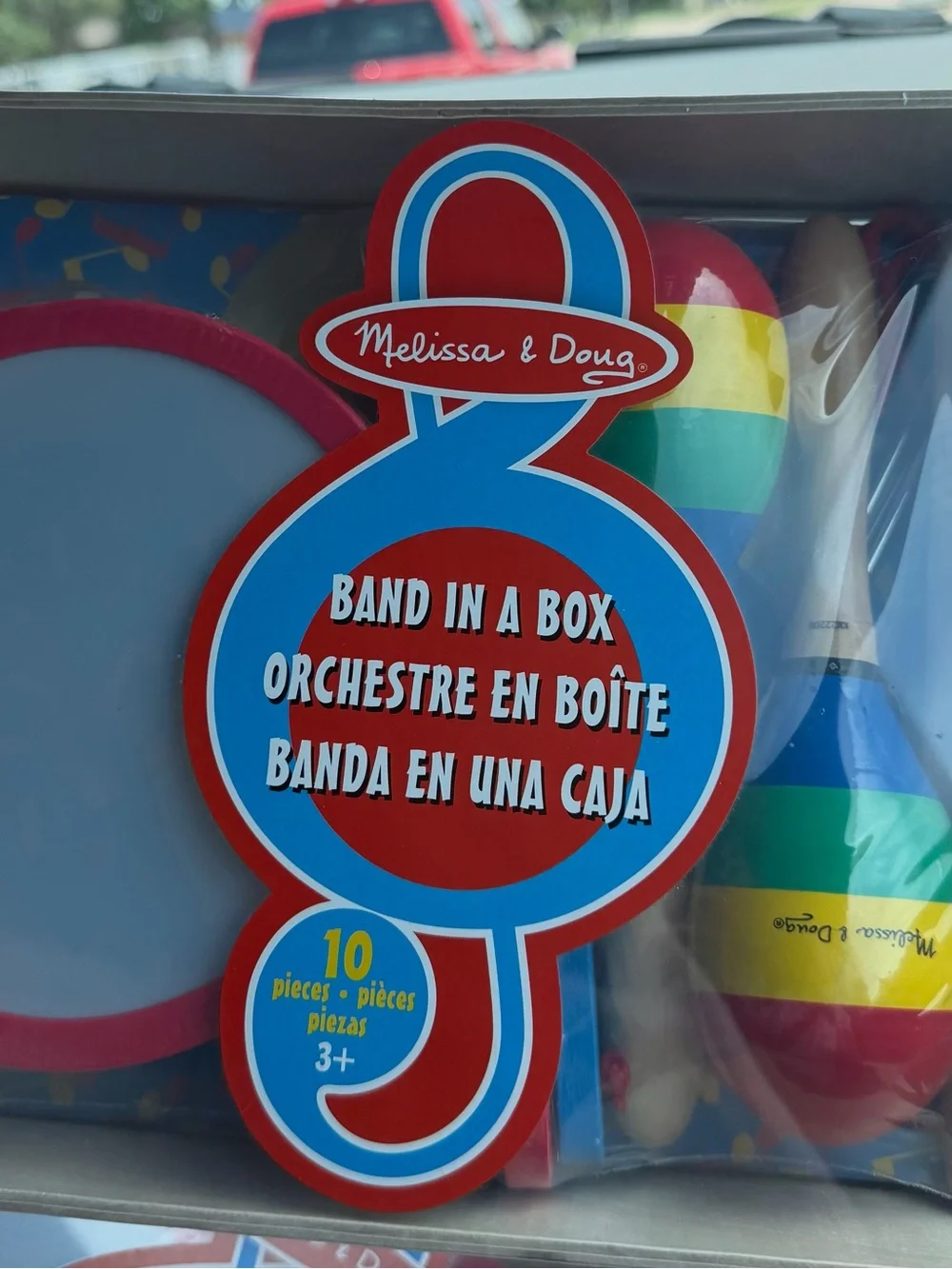 Melissa & Doug Wooden Rhythm Toy Set – Red, Blue, Green, Yellow Band in a Box